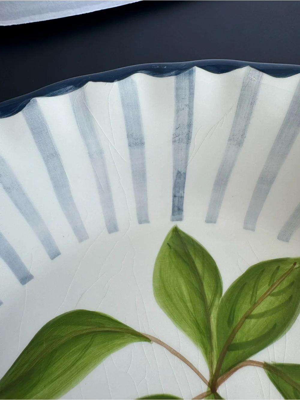 Hand-Painted Blue and White Ceramic Serving Bowl with Leaf Motif